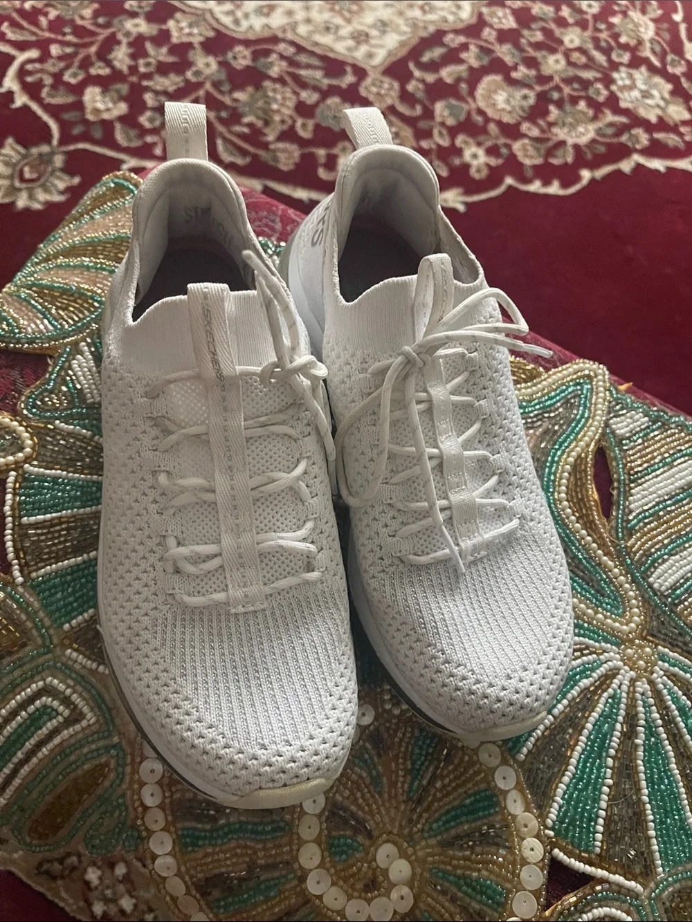 Skechers White Knit Slip-On Athletic Sneakers